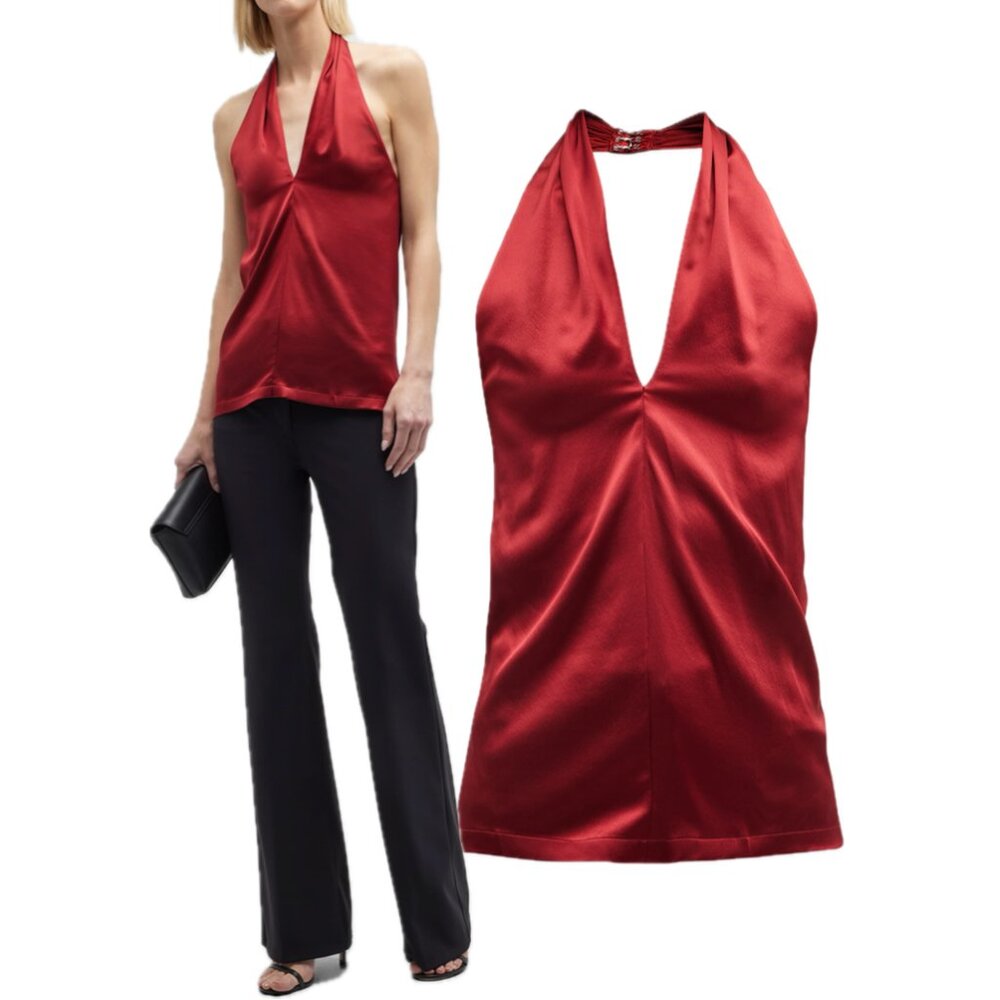 Theory Red Halter Tank Top